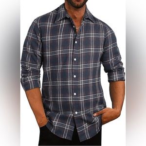 JMIERR Mens Long Sleeve Button-Down Plaid Shirts Casual Cotton Flannel Shirt
